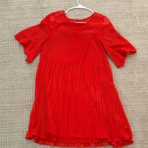 Vibrant Red Pleated Dress